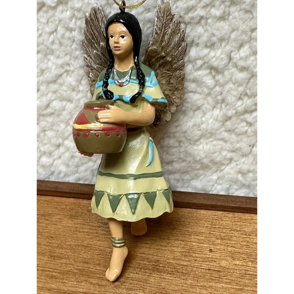Native American Pottery Vessel Angel Ornament Resin Woman Wings 4.25